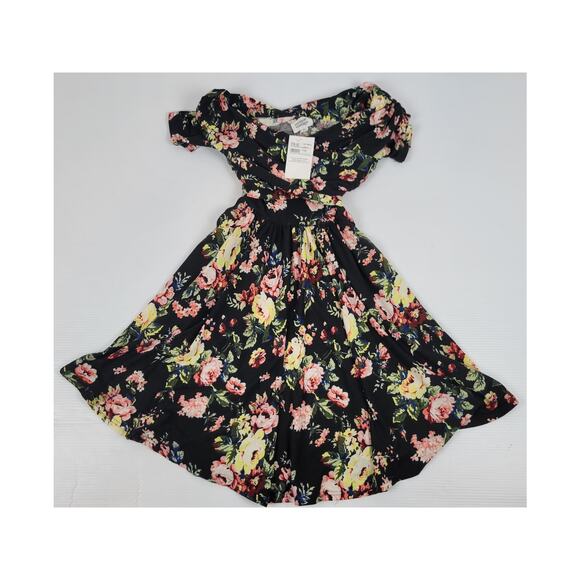 NWT Unique‎ Vintage Floral Black Pink Rose Stretch Spring Dress Womens XS/2 - Picture 1 of 9